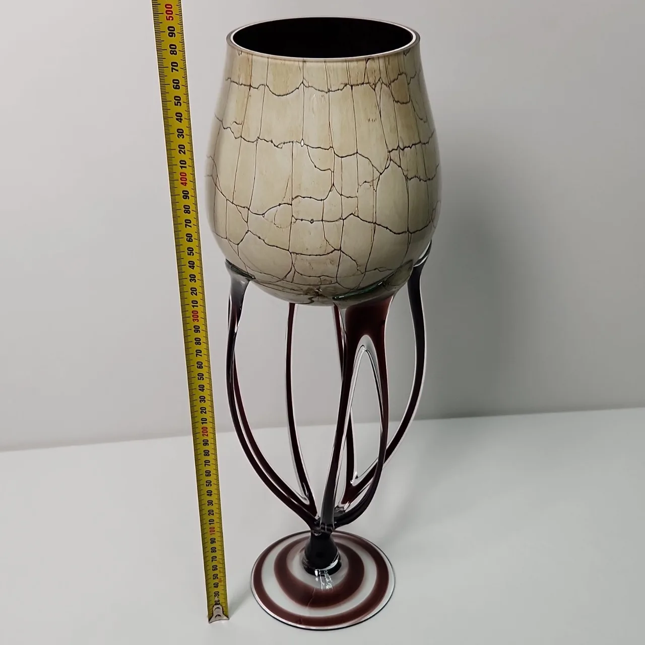 Jozefina Krosno Poland Art Glass "Octopus" Vase, Cream Crackle, 48cm, #10001 — photo 10