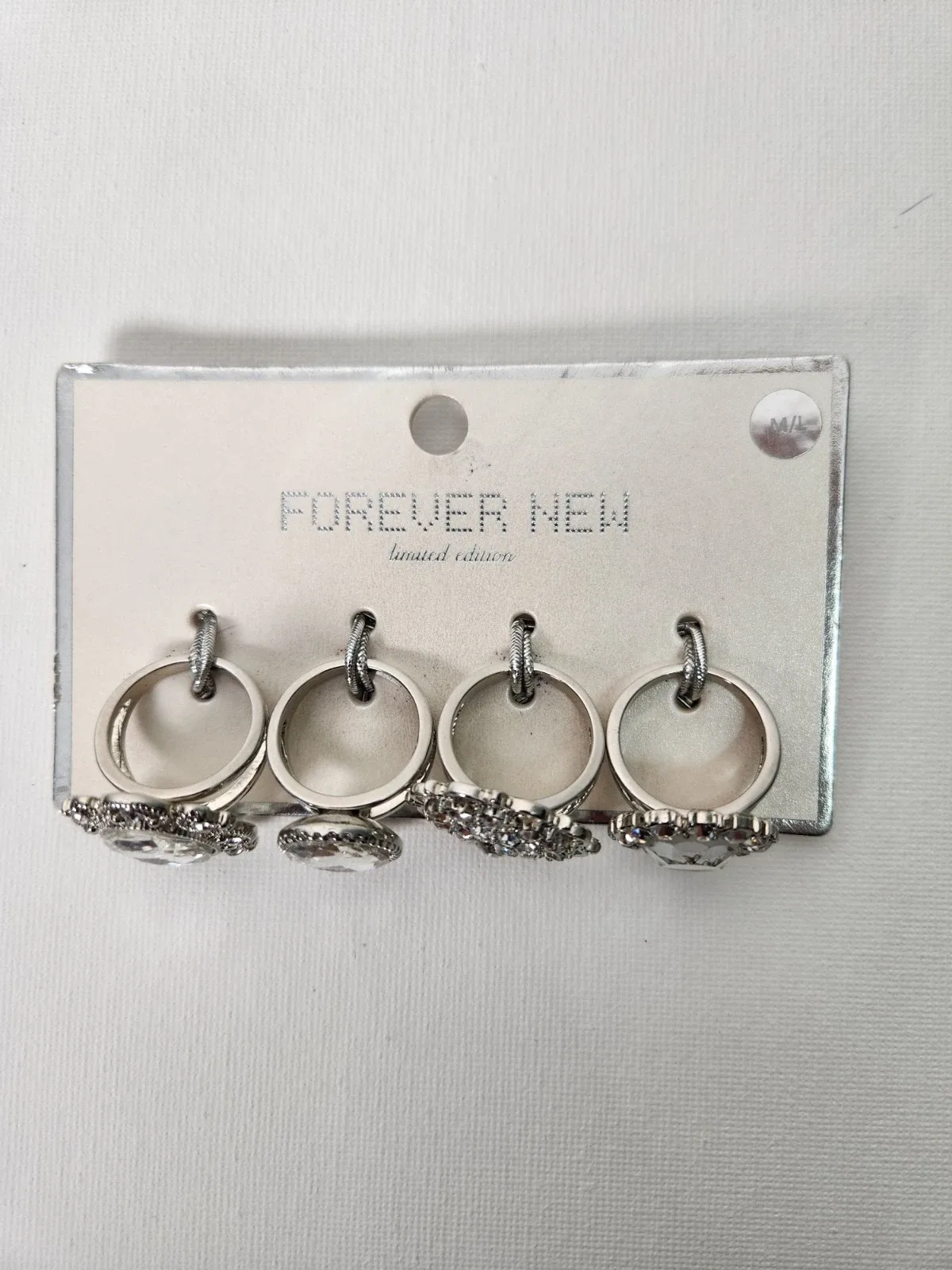 Forever New Crystal Cocktail Ring Set 4pc Silver Tone M/L, #10016 — photo 5