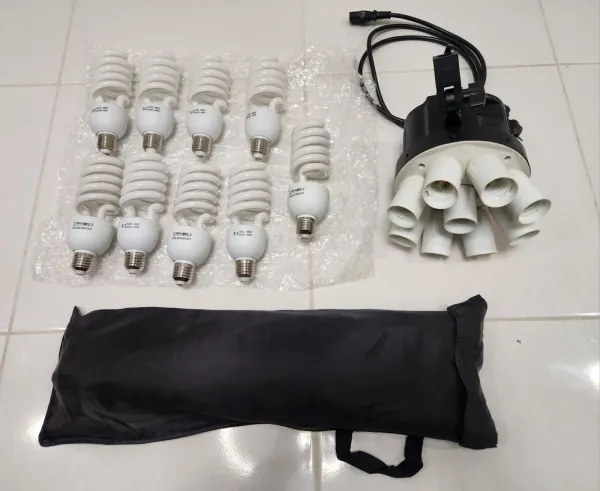 Tricolor 9-Socket Octagon Softbox Studio Light Head + 9 CFL Bulbs, #10036