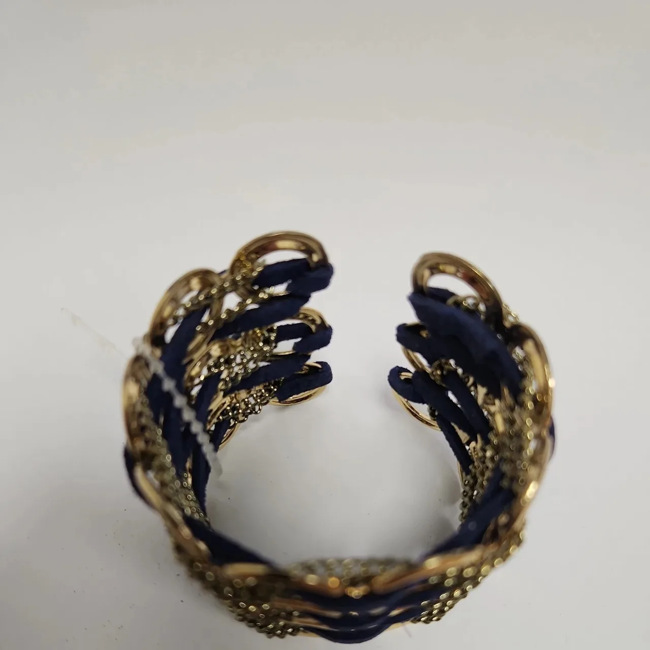 Forever New Gold Tone Cable Chain Navy Fabric Wrap Wide Cuff Bracelet, #10009 — photo 3