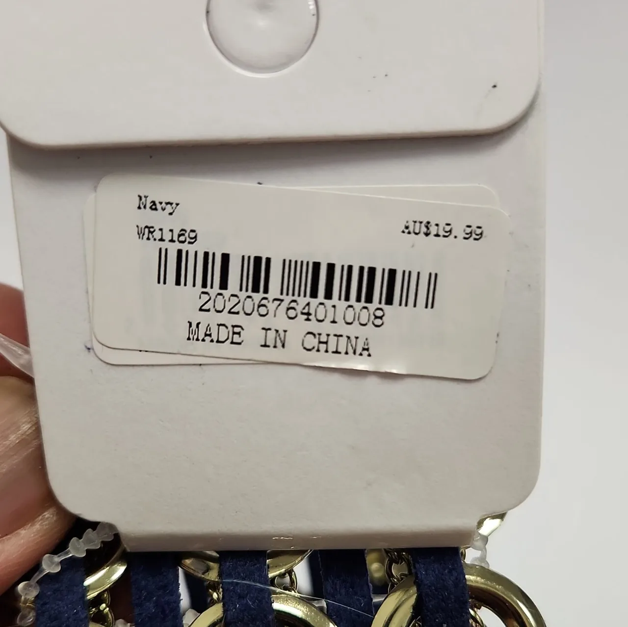 Forever New Gold Tone Cable Chain Navy Fabric Wrap Wide Cuff Bracelet, #10008 — photo 4