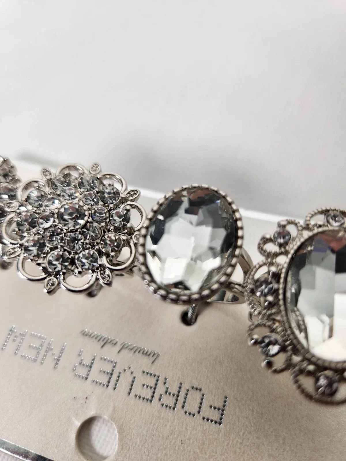 Forever New Crystal Cocktail Ring Set 4pc Silver Tone M/L, #10016 — photo 3