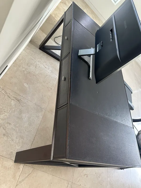 Solid dark timber /leather office desk
