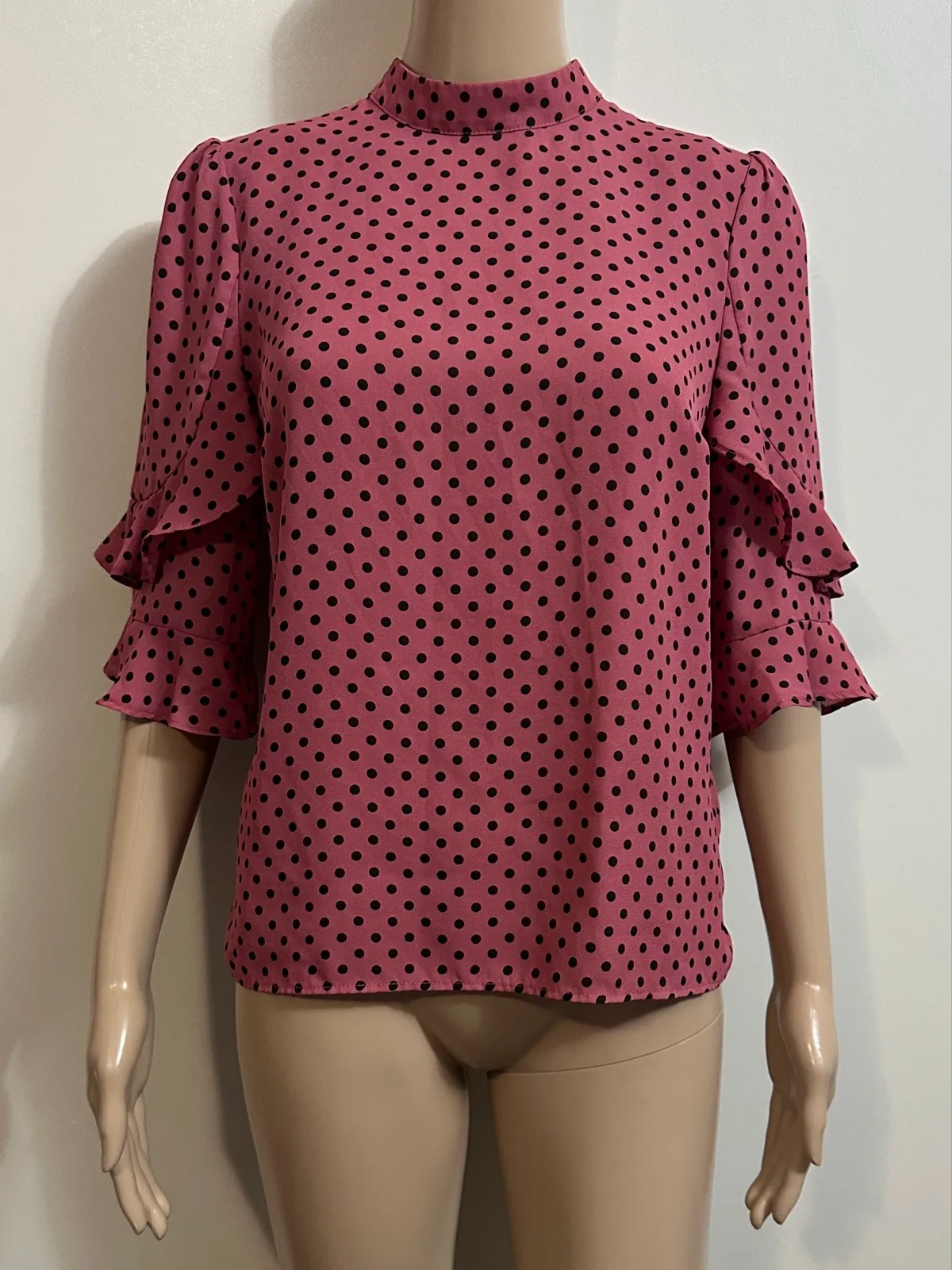Size 8 PORTMANS Pink & Black Polka Dot Blouse Top — photo 2