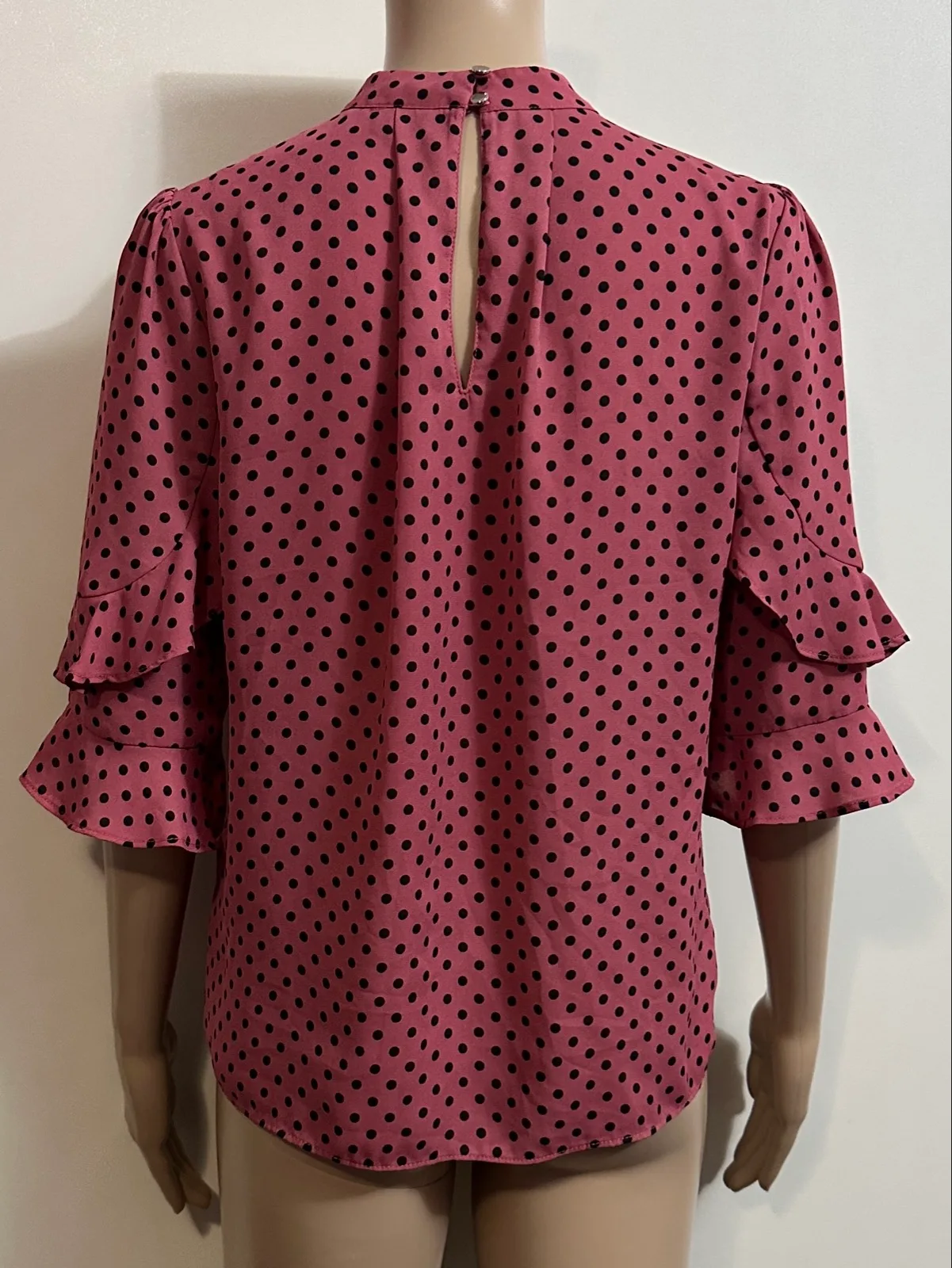 Size 8 PORTMANS Pink & Black Polka Dot Blouse Top — photo 3