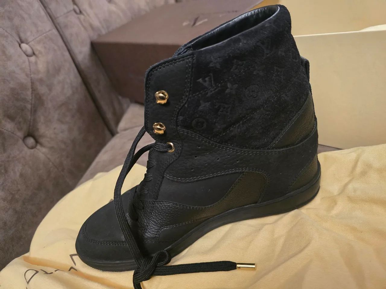 Louis Vuitton Monogram Leather & Suede High-Top Sneakers / Ankle Boots — photo 6