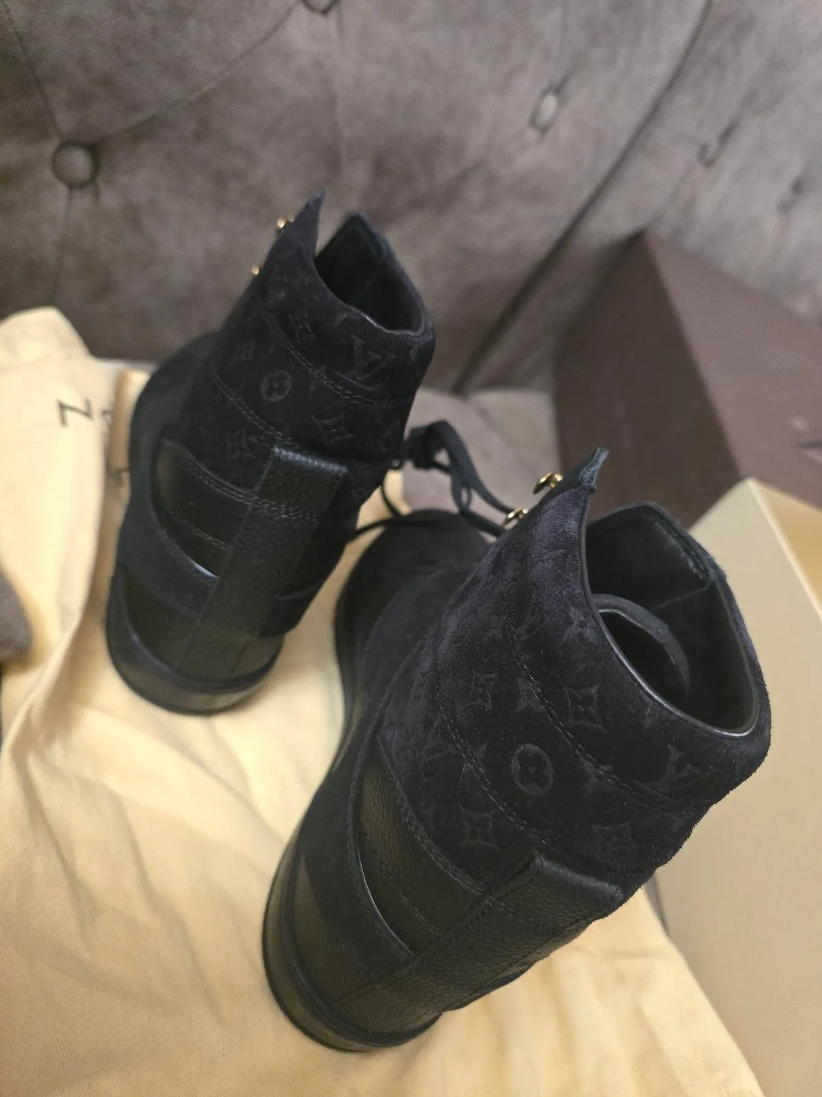 Louis Vuitton Monogram Leather & Suede High-Top Sneakers / Ankle Boots — photo 2