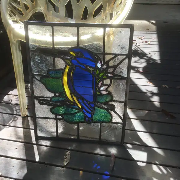 Stained Glass Leadlight Panel of a Kookaburra 520 x 420mm minor damage