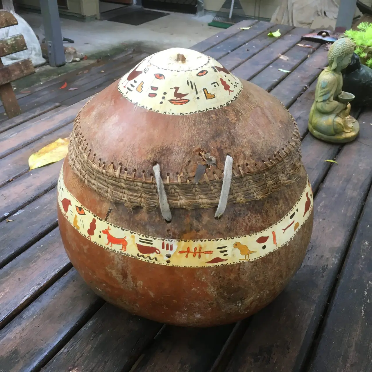 Vintage Large Hand painted Gourd with Lid – photo 2