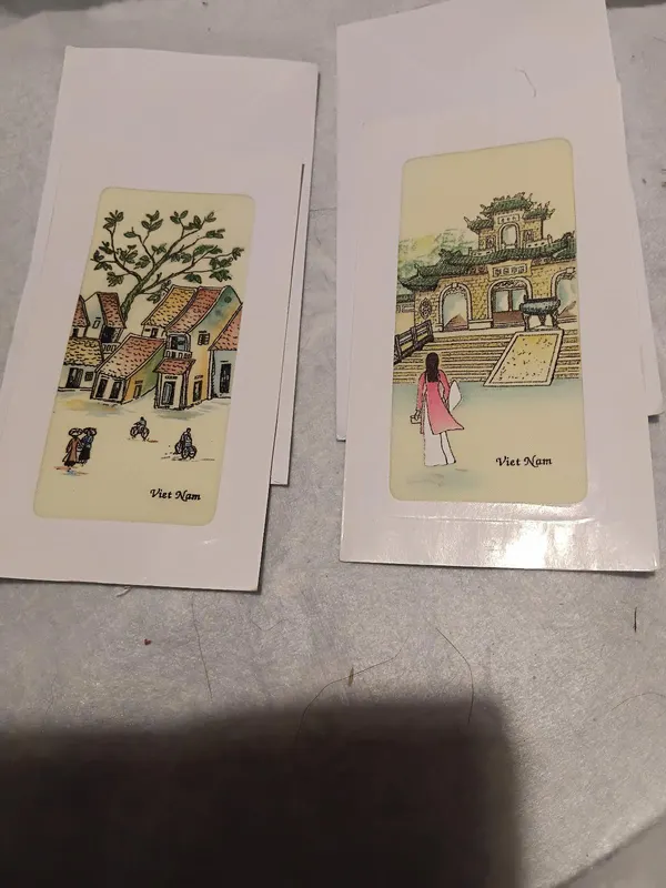 Vintage Handmade Vietnamese Rice Paper Art Cards – Set o f  2