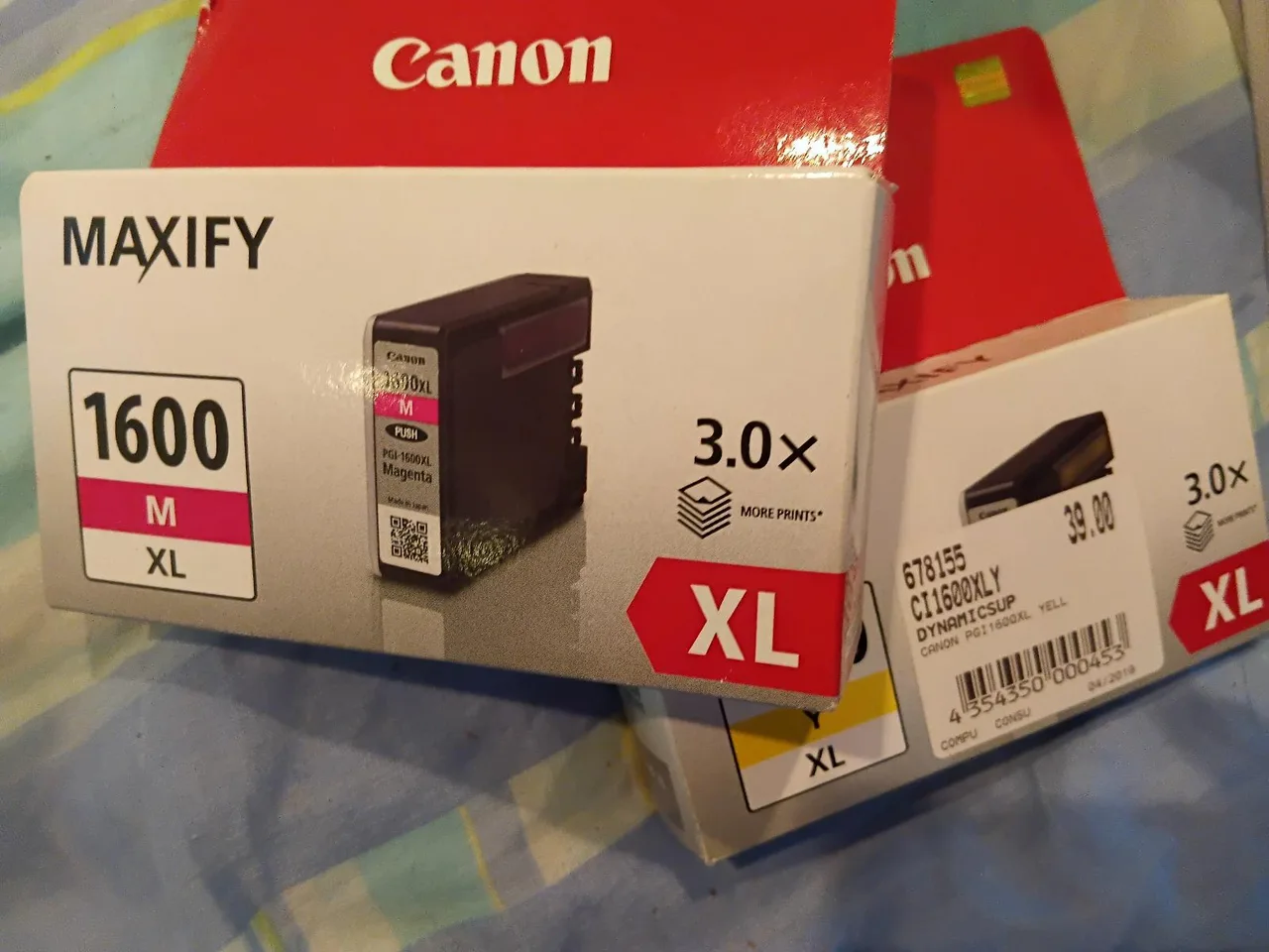 Genuine Canon MAXIFY PGI-1600XL Ink Cartridges (Yellow & Magenta) - Brand New — photo 3