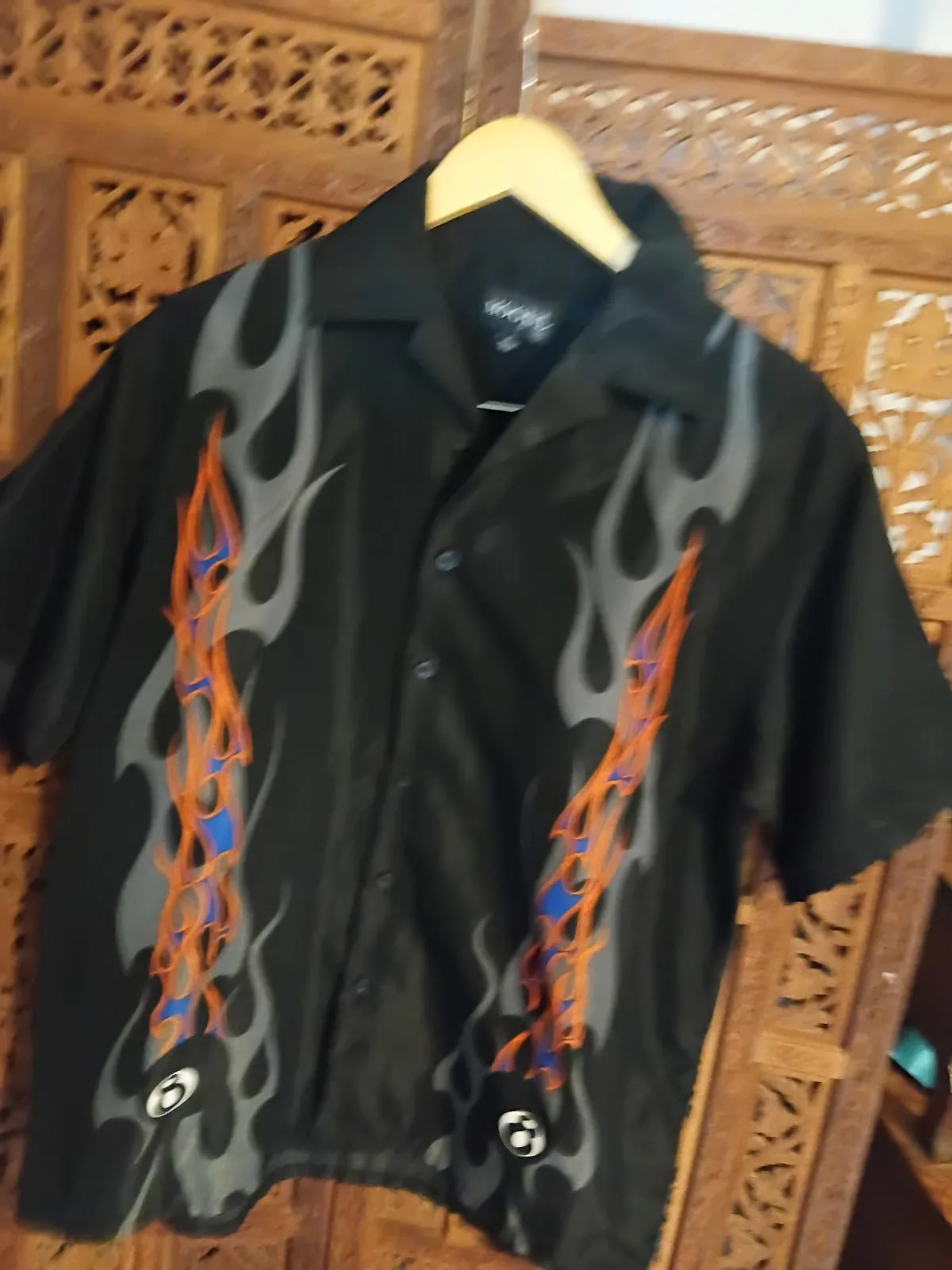 Vintage Y2K Mogul Flame & 8-Ball Button-Up Bowling Shirt – Black / Grey / Red💰 — photo 3
