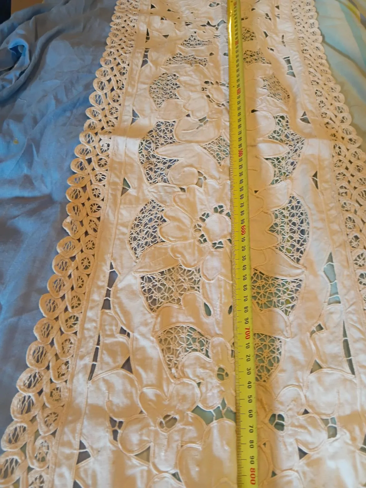Vintage Hand-Embroidered Richelieu Cutwork Table Runner (approx. 100cm) — photo 2