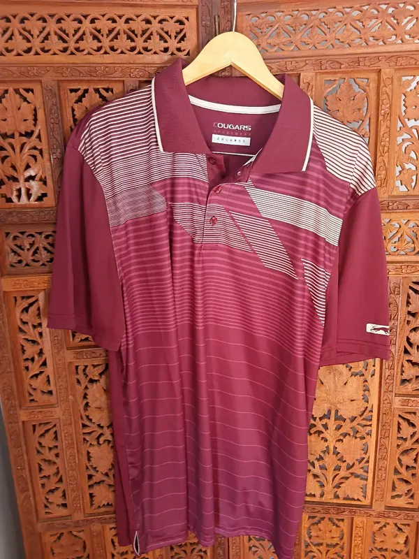 Cougar Sportwear Maroon Striped Polo Shirt L