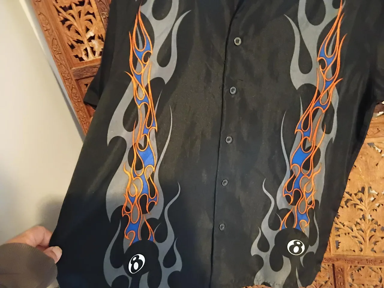 Vintage Y2K Mogul Flame & 8-Ball Button-Up Bowling Shirt – Black / Grey / Red💰 — photo 4