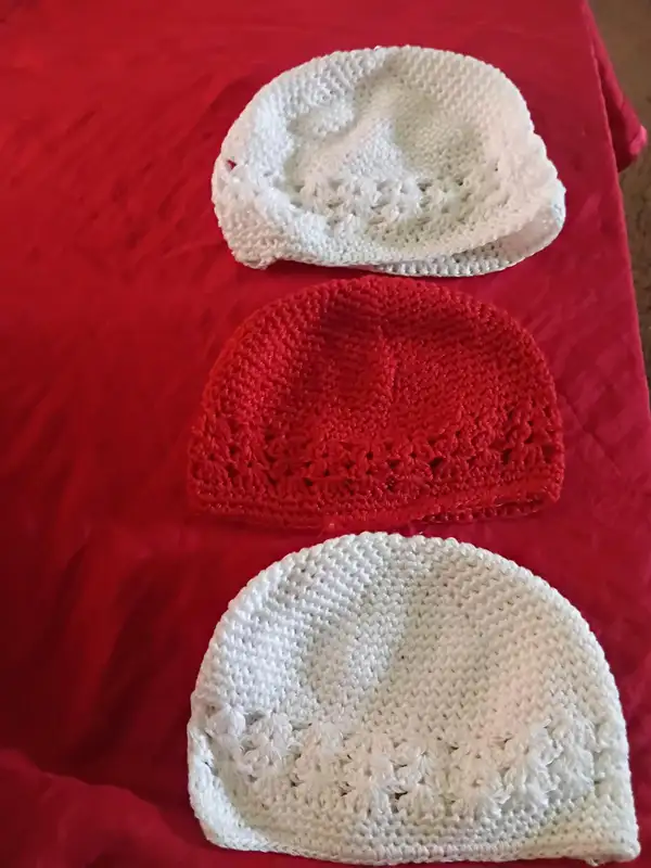 Handmade Baby Woolen Crocheted  x 3 Beanies Newborn
