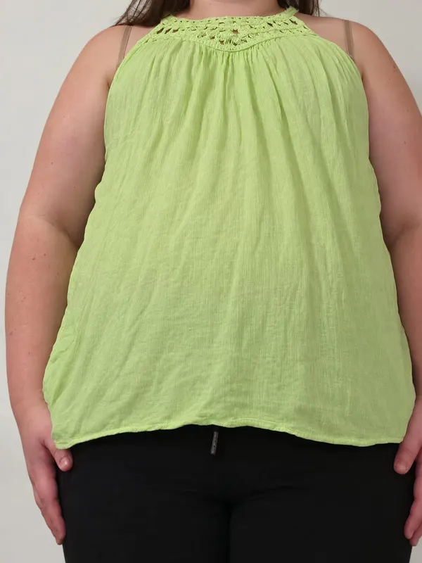 Crochet detailed sleeveless halter neck tank green