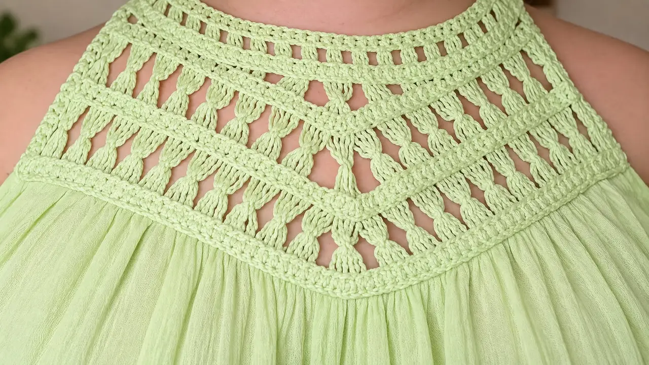 Crochet detailed sleeveless halter neck tank green – photo 2