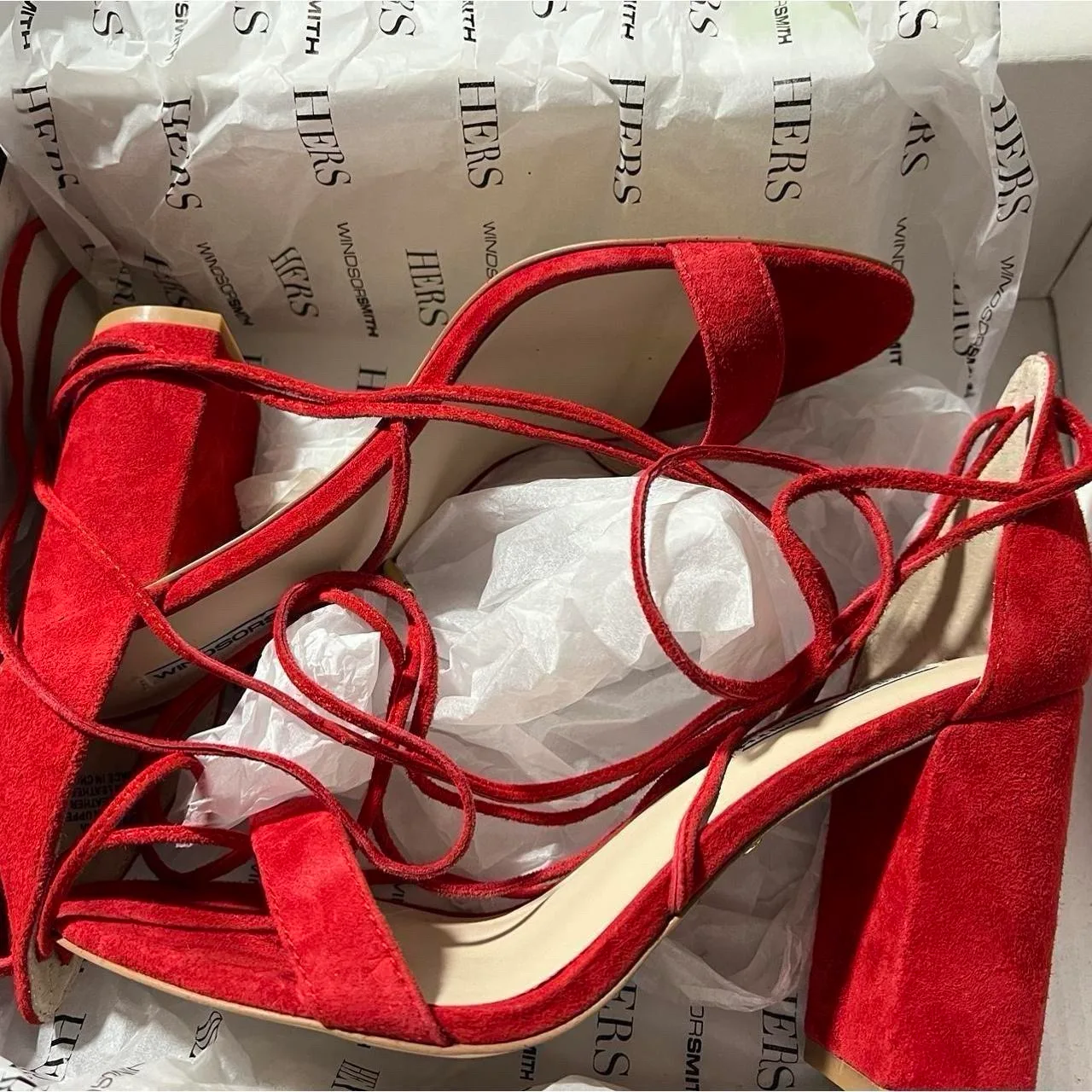 Windsor Smith red suede block heel sandals with ankle straps, size US 6 #blockhe – photo 2