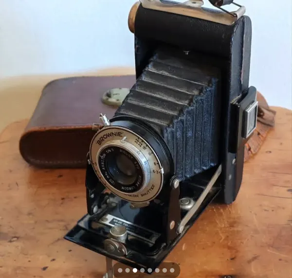 Vintage Kodak Six-20 Folding Brownie Camera with Case Collectible Display Piece