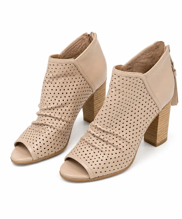 Wittner Orana Beige Leather Women's Ankle Boots Perforated Open Toe Zip AU 6