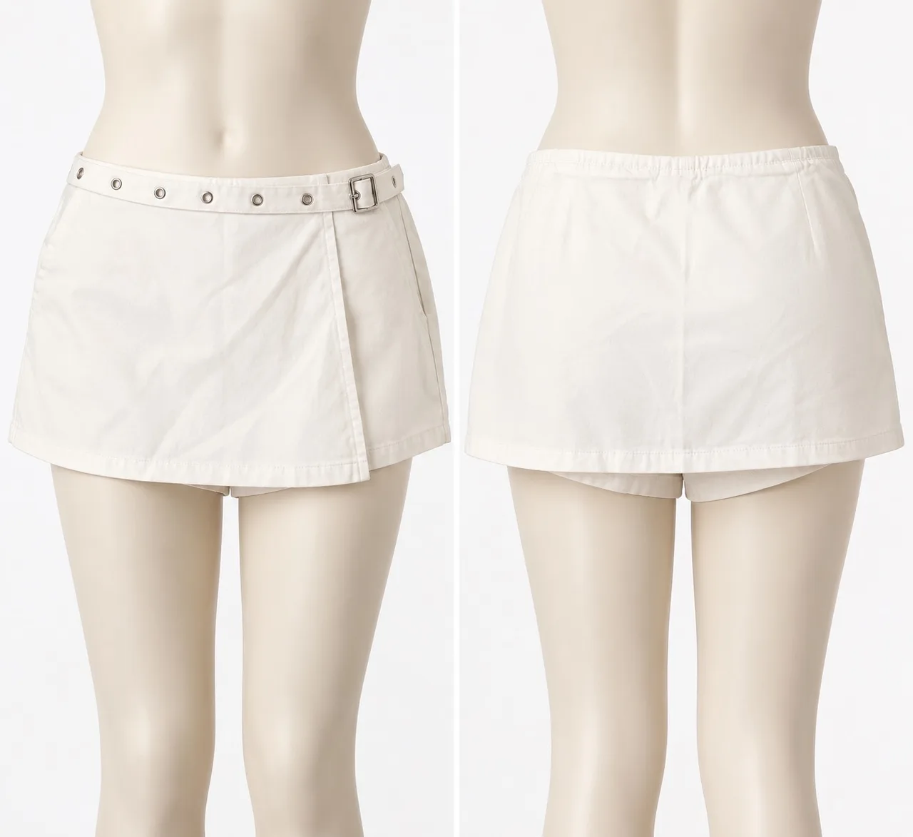 Glassons White Cotton Canvas Mini Skort Buckle Grommet Belt Women's Size 6 — photo 2