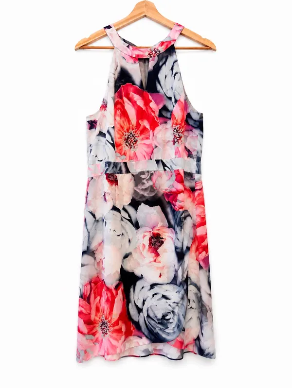 Wayne Cooper Multicolour Floral High Neck Sleeveless Shift Dress Zip Lined 14