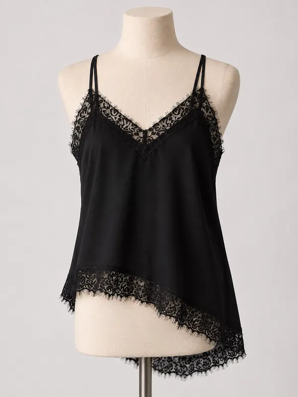 Supre Black Satin Camisole Lace Trim Adjustable Straps Women's Size 4