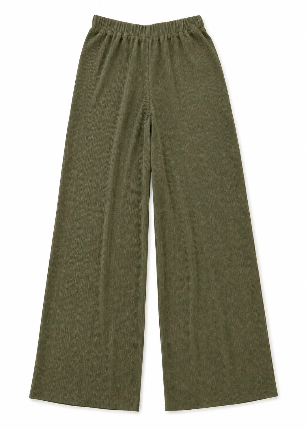 SHEIN Women's 2pc Set Rib Knit T-Shirt & Wide-Leg Pants Size S Olive Green — photo 3
