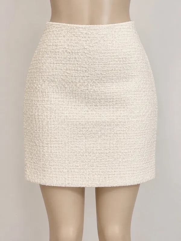 Forever New Cream Solid Tweed Wool Blend Lined Mini Skirt Side Zip AU 4