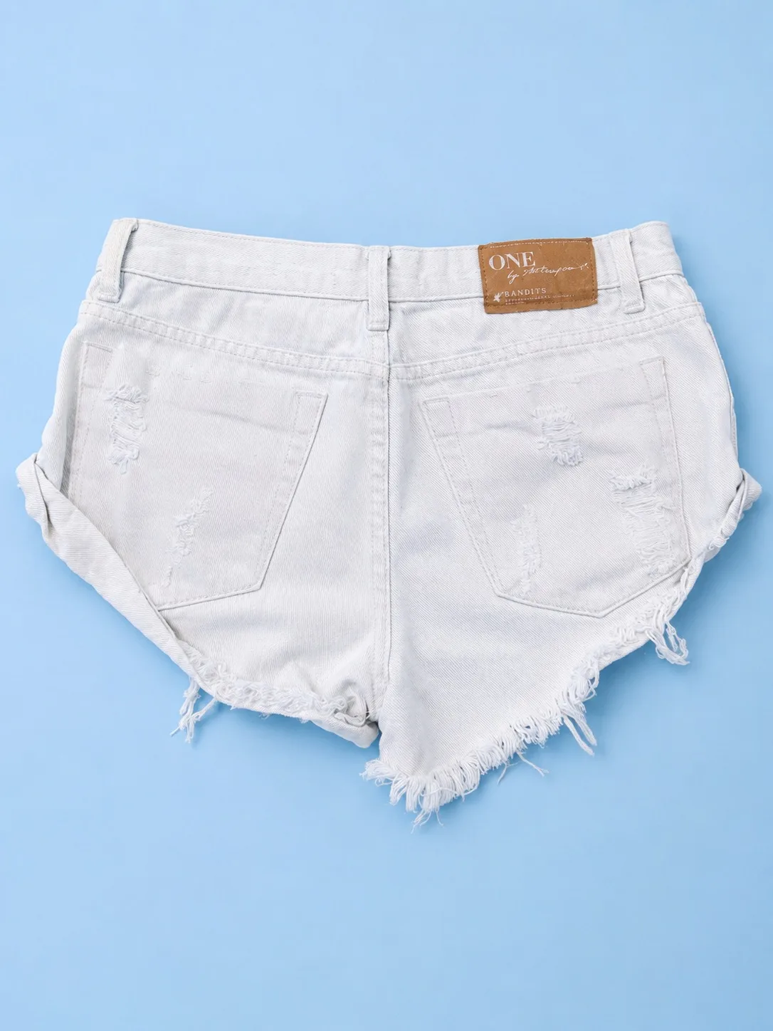 One Teaspoon Bandits Women's White Distressed Denim Cut Off Shorts Size AU 10 — photo 2