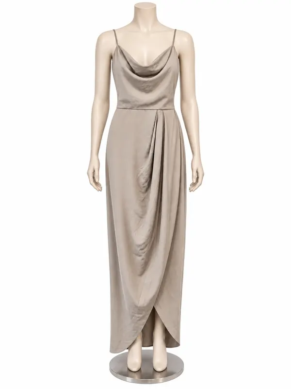 Shona Joy Beige Satin Cowl Neck Strappy Open Back Tie Maxi Dress Size 10
