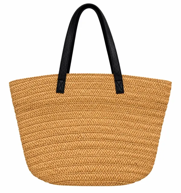 Cotton On Basket Tote Natural Black Woven Straw Double Handles Brand New