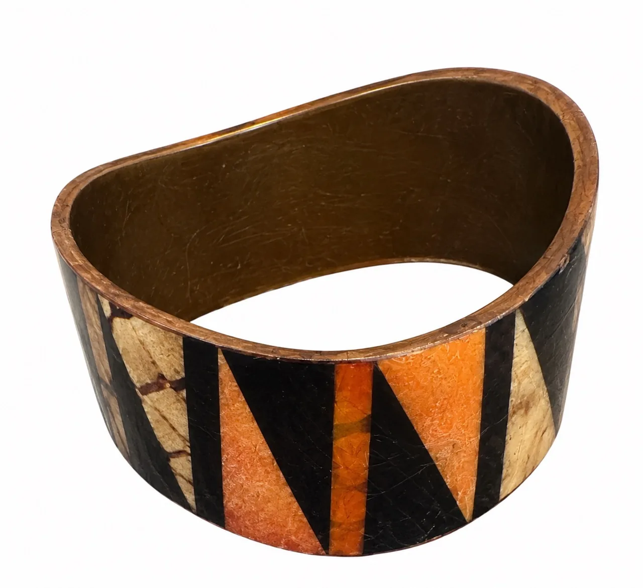 Vintage Retro Wide Geometric Inlay Oval Bangle Bracelet Cuff Black Orange Beige – photo 3