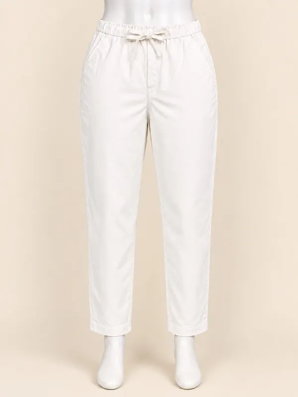 Country Road Women's White Tapered Ankle Pants Elastic Bamboo Cotton Pockets AU8