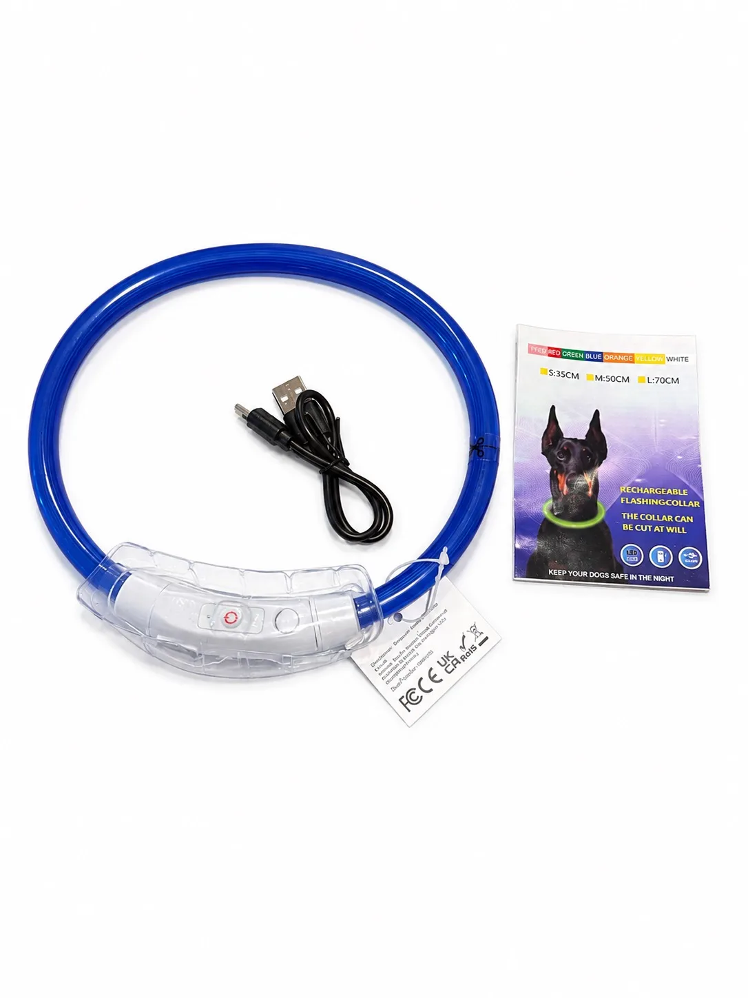 Blue USB Rechargeable LED Lighted Safety Dog Collar, Adjustable, Size M 50cm — photo 2