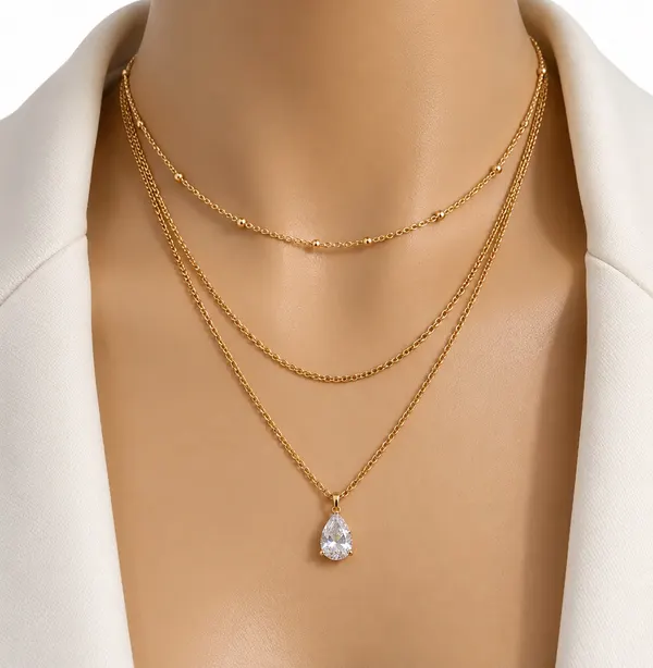 Ellexist Layered Gold Tone Necklace Teardrop Pendant Adjustable RRP 38euro