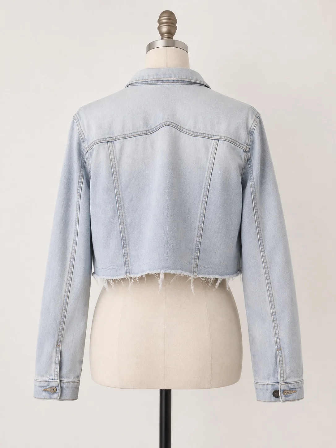 Women's Light Blue Cropped Denim Jacket Button Front Frayed Hem fits size AU 8 — photo 2