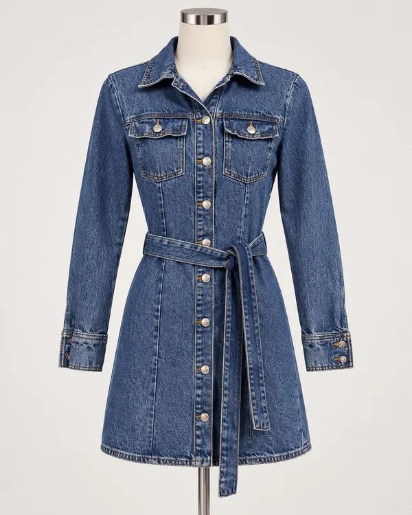 ZARA Blue Denim Button Front Collared Belted Long Sleeve Dress Size S AU 6 AU 8