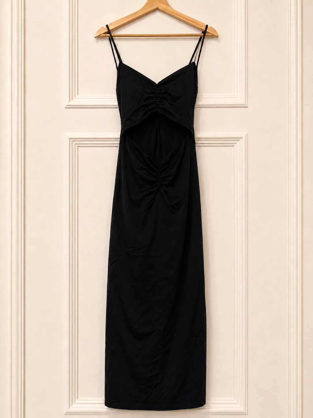Glassons Black Cut-Out Ruched Stretch V-Neck Spaghetti Strap Maxi Dress XS — photo 4