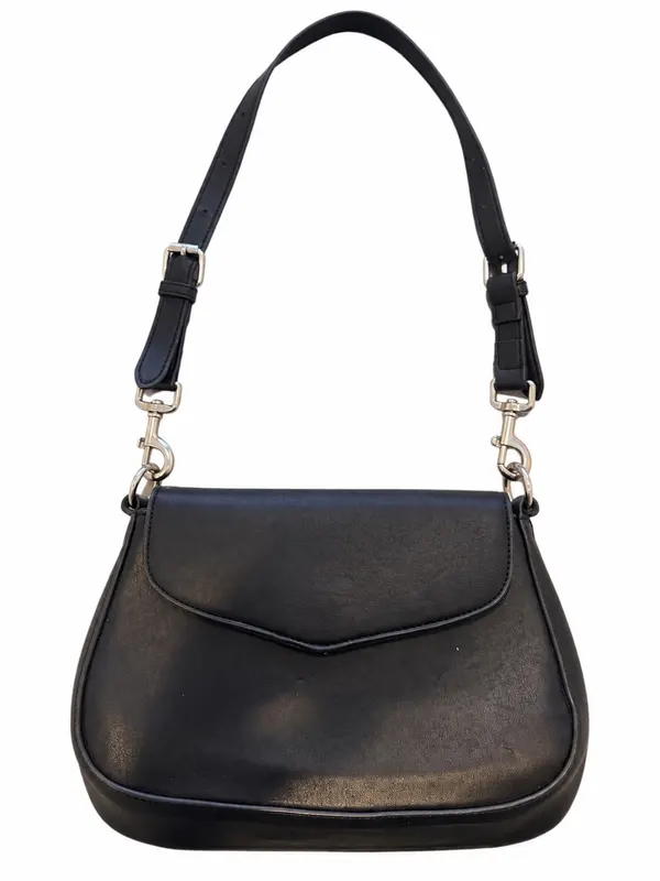 Public Desire Black Leather Women's Shoulder Bag Silver Buckle Adjustable Strap