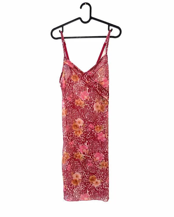 Women's Pink Red Floral Chemise Nightie Slip Nightdress V-Neck Lingerie Size AU8