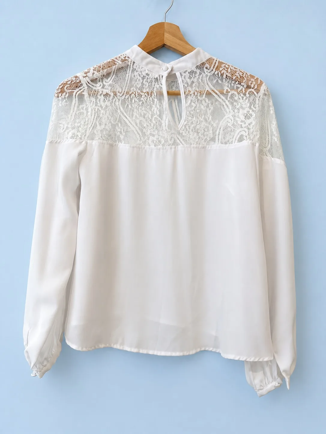 Supre Women's White Lace Yoke High Neck Long Sleeve Blouse Top Size 8 — photo 2