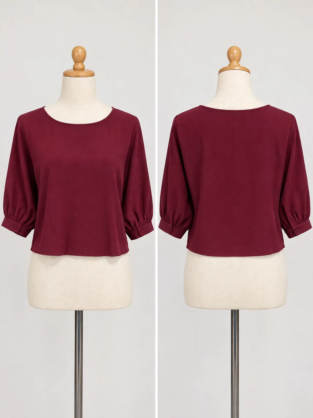 Gorman Women's Burgundy maroon Knit Round Neck 3/4 Puff Sleeve Blouse Size 6 8 – photo 2