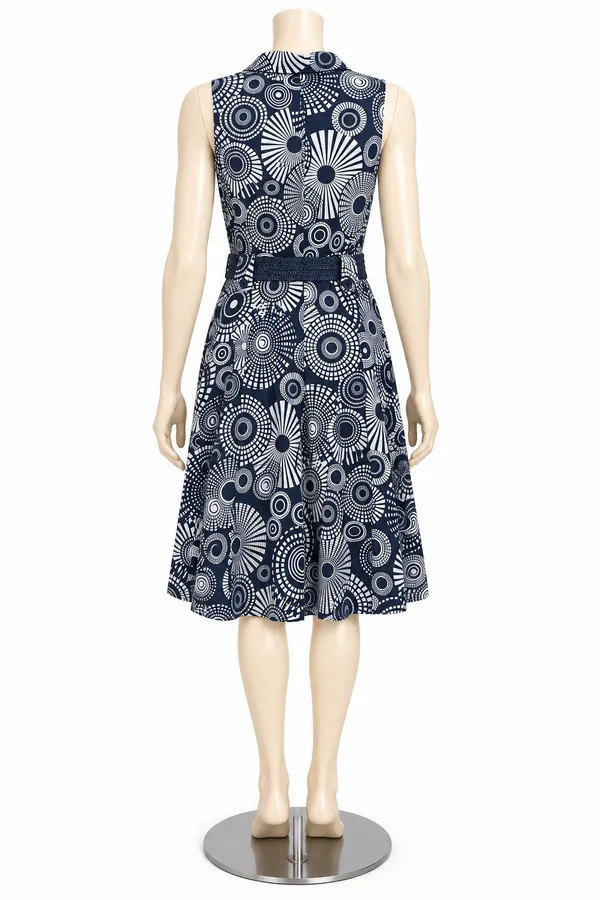 Millers Blue White Geometric Collared Sleeveless Belted Shirt Dress Size 16