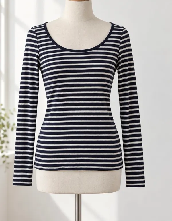 Cotton On Women's Navy & White Striped Scoop Neck Long Sleeve T-Shirt Size M