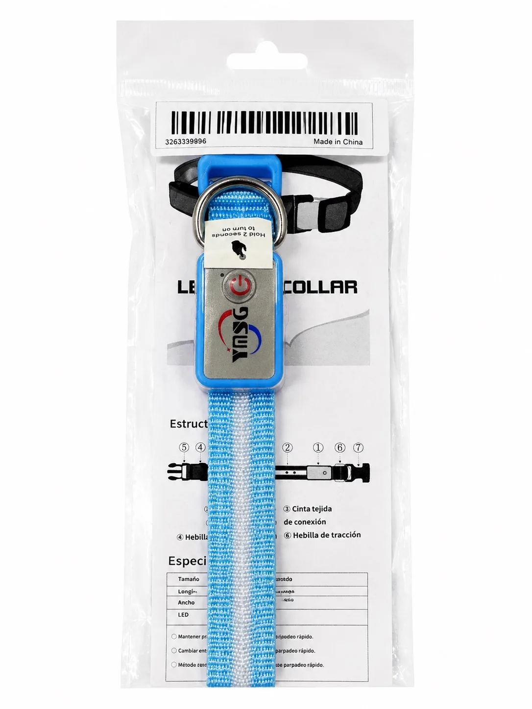 Blue USB Rechargeable LED Night Walk Light Up Safety Dog Collar Adjustable Small — photo 4