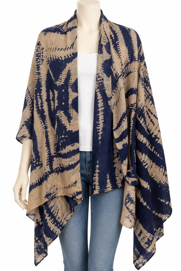 Gregory Ladner Women's Blue Beige Abstract Print Shawl Wrap Scarf