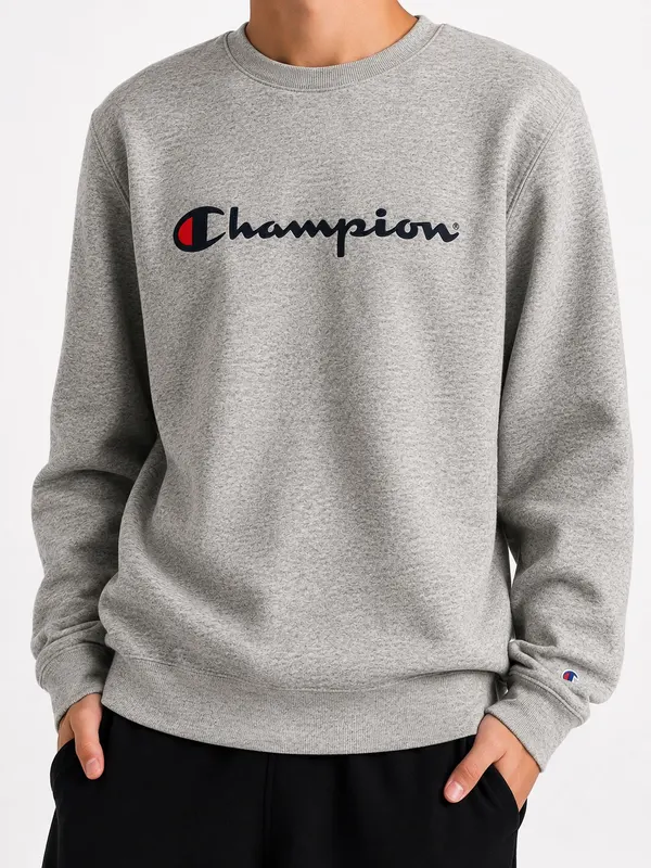 Champion Mens Grey Crewneck Sweatshirt Jumper Logo Pullover Size S Streetwear