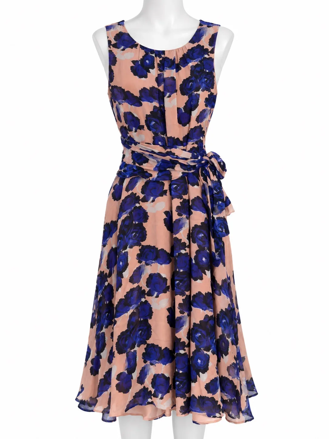 David Lawrence Pink Blue Floral Round Neck Sleeveless Midi 100% Silk Size AU 12 – photo 2